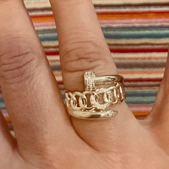 Iced Out Cuban Link Nail Ring 18K Gold Filled Designer Inspired Size 7 - Picture 10 of 10